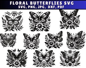 Floral butterfly svg Bundle, Butterfly Clip Art, Butterfly Png Dxf Eps Jpg, Butterfly svg file, Butterfly Clipart