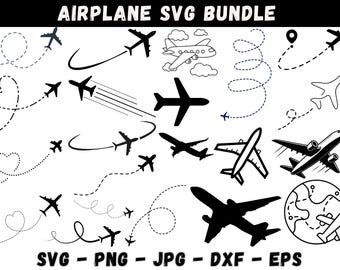 Airplane SVG Bundle: Travel Clipart, Silhouette Graphics (Digital Files)