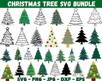 Christmas Tree SVG Bundle, Ornaments, Pine Tree ClipArt (Digital Download)