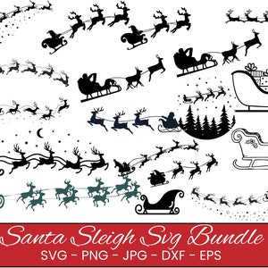 Santa&#39;s Sleigh SVG | Sleigh Svg Christmas | Santa and Reindeer Silhouette Cut File | Christmas Eve SVG | Commercial Use Cut File | Christmas