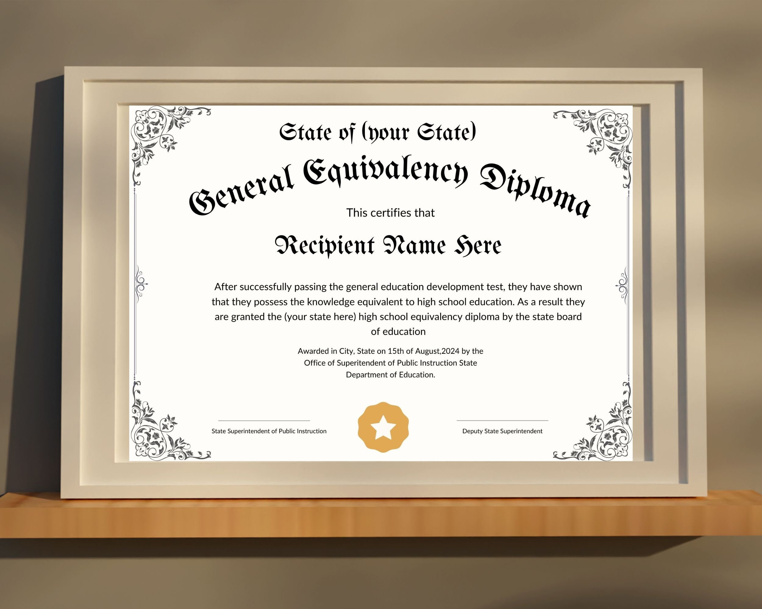 GED Diploma Certificate Template, Editable Certificate, Canva Template