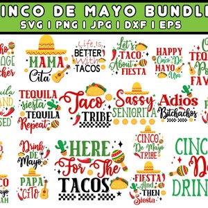 Cinco De Mayo Svg Png Bundle, Cinco De Mayo Png Sublimation Designs, Happy Cinco De Mayo Taco Tuesday Clipart
