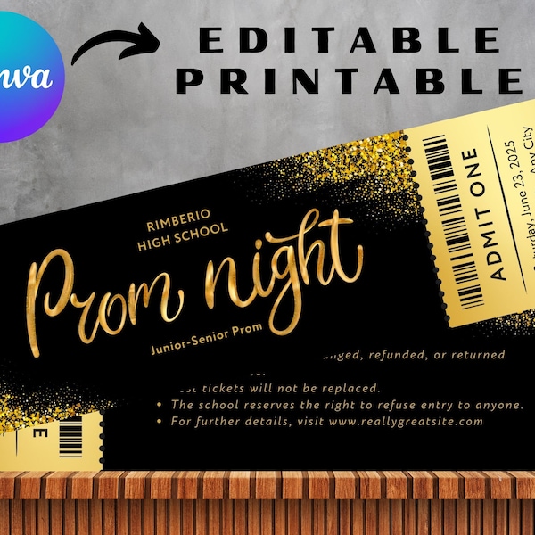 Editable Prom Invitation | Formal Invitation | Homecoming | Prom Tickets | Canva Template | Instant Download | Printable