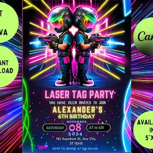Faire-part d'anniversaire MODIFIABLE Laser Tag, modèle d'invitation fête Laser Tag, Laser tag néon rouge, fête d'anniversaire garçon, téléchargement immédiat