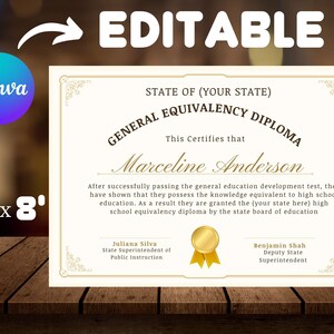 GED Diploma Zertifikat Vorlage, GED Canva Vorlage, Schuläquivalenz Zertifikat, Sofort Download