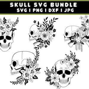 Floral skull svg, skull with flowers silhouette, skull clipart, skeleton svg, floral skeleton, Sugar Skull Svg file, skull flower cut file
