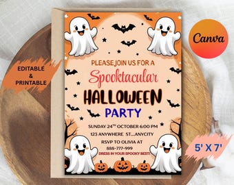 Editable Halloween Birthday Invitation: Spooktacular Ghost Party Card (5x7 Inches, PDF Download)