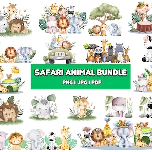 Safari dieren aquarel clipart \ Safari dieren svg \ Safari dieren png \ baby shower svg\ schattige dieren png \ safari dieren schetsen svg