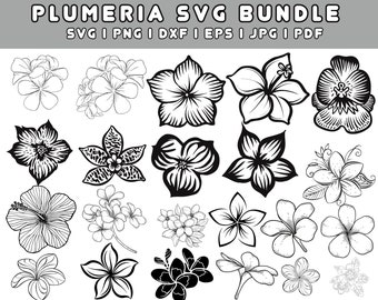 Plumeria Flower SVG Bundle: Tropical Hawaii Outline (Digital Download)