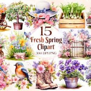 Spring Flower PNG, Watercolor Floral Clipart Bundle, Flower Bouquet, Spring Floral, Summer Flower, Wreath, Digital Download