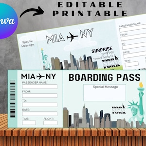 Benutzerdefinierte Bordkarte Vorlage Geschenk, DIY druckbare Gefälschte Flugticket Überraschung Urlaub offenbaren, digital bearbeitbare Flugzeugkarte, Speichern Sie das Datum