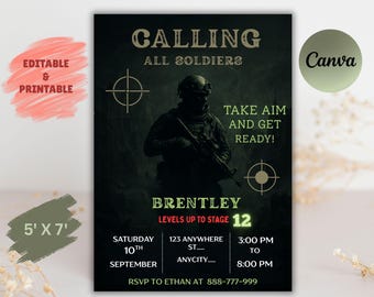 Army Birthday Invitation: Camouflage Military Party (PDF)