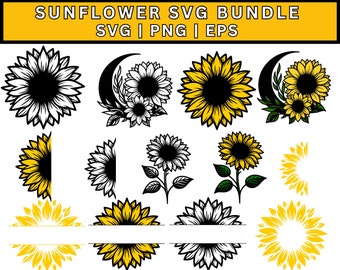 Lot tournesol SVG : Cricut, fichiers de coupe silhouette (téléchargement numérique)