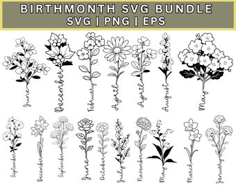 Birth Month Flower SVG Bundle: Floral Botanical Designs (Digital Download)
