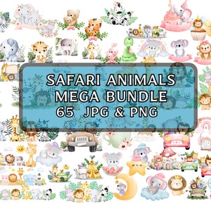 Safari animals watercolor clipart \ Safari animals svg \ Safari animals png \ baby shower svg\ cute animals png \ safari animals outline svg