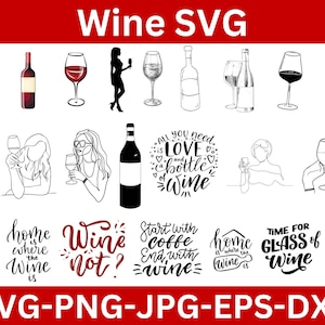 Wine SVG Bundle - Wine PNG Bundle - Wine Clipart - Wine SVG Cut Files for Cricut - Wine Glass Svg Png - Wine Drinking Svg Png - Vineyard Svg