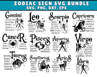 Zodiac Sign SVG Bundle: Printable Astrology Art (Digital Download)