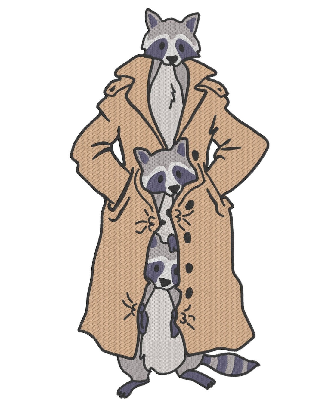 Three Raccoons in a Trench Coat Digital Machine Embroidery File 3 ...