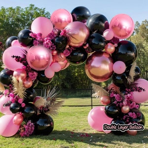 Pink Black Balloon Garland Arch Kit Double Stuffed Metallic Rose Gold ...