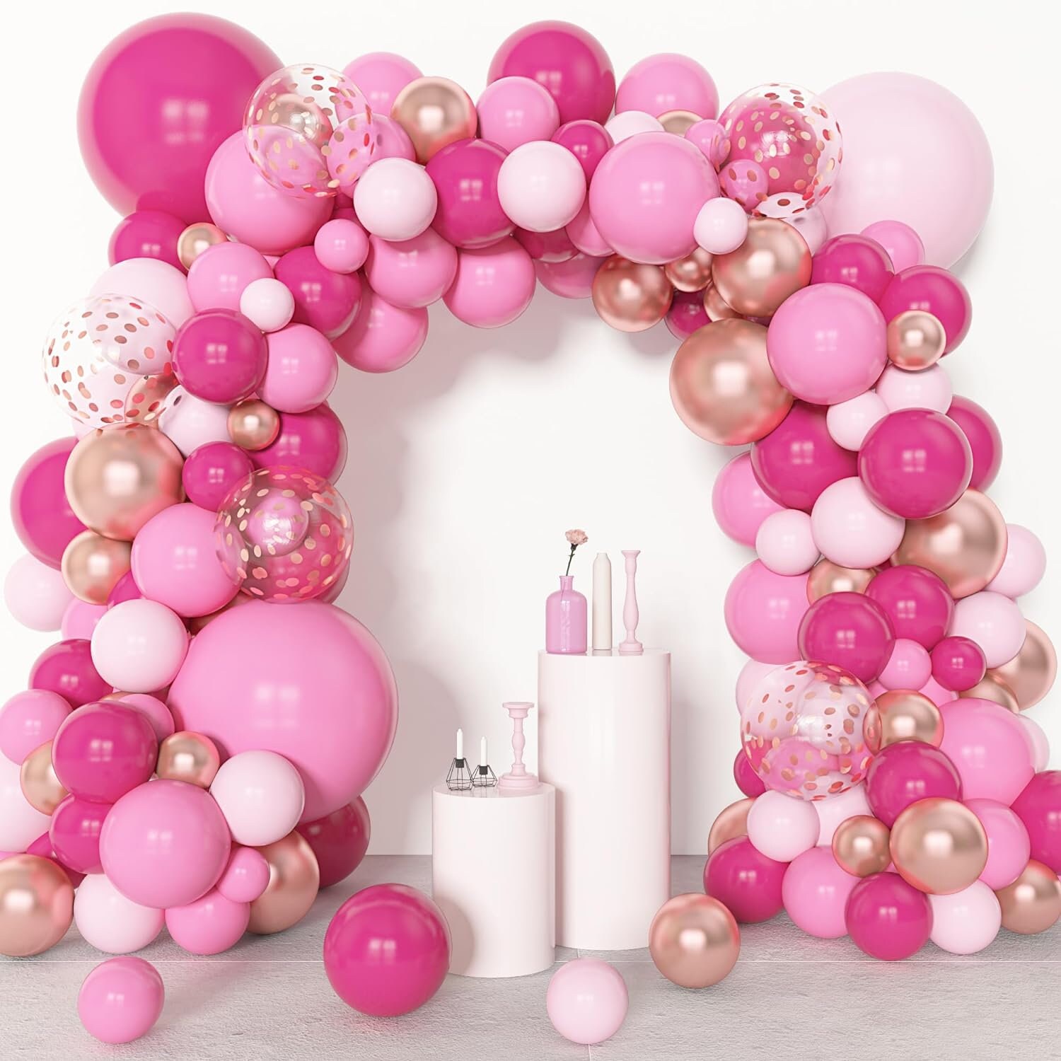 108 pcs Pink White Metallic Garland Arch Balloon Kit