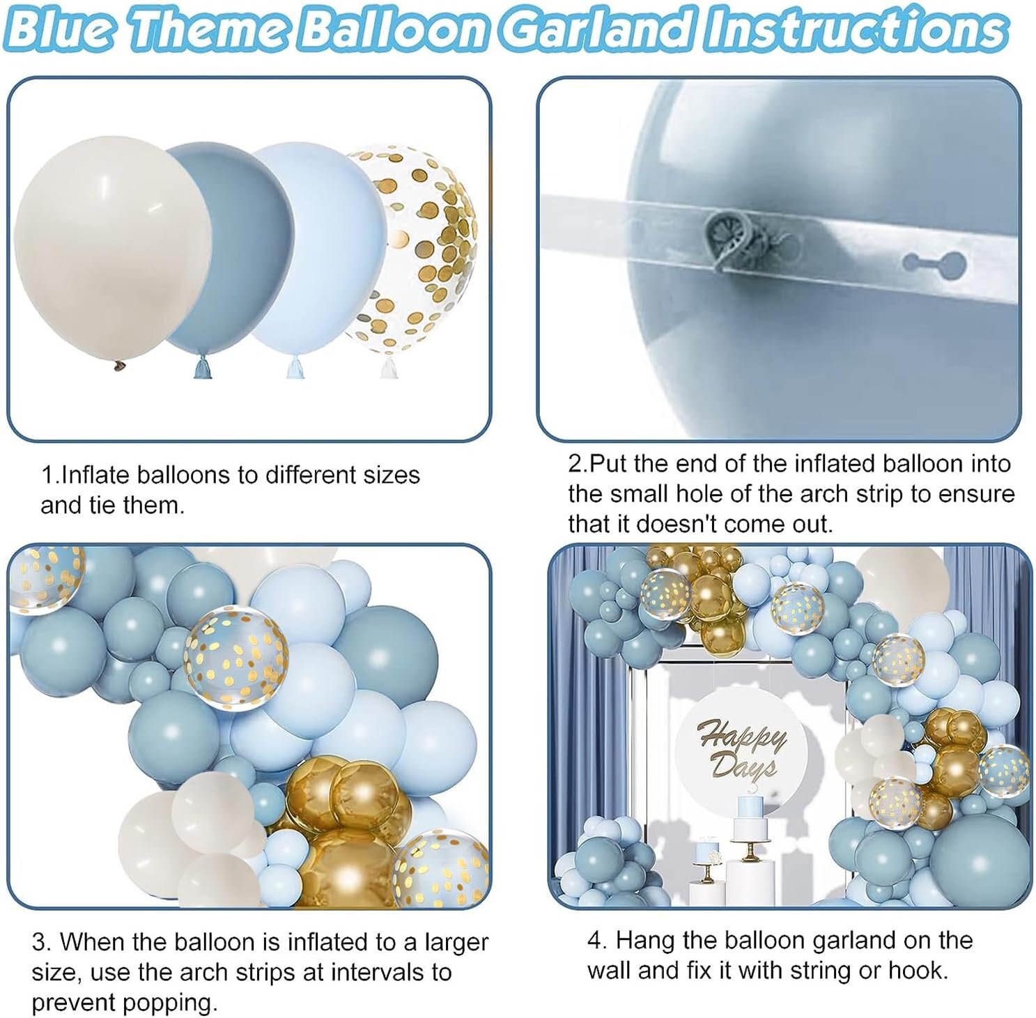Dusty Blue Balloon Garland Kit - 137 Piece Baby Shower Decor With Blue, White & Sand Balloons