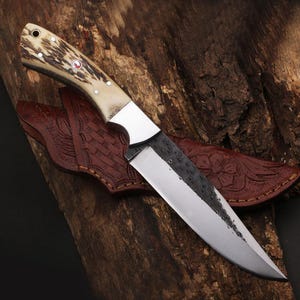 Handgefertigtes Bowie-Messer mit Hirschhorngriff Full Tang angepasste Messer | Hirschgeweihmesser | Geschenk für Ihn | Geschenk für Freund | Weihnachtsgeschenk