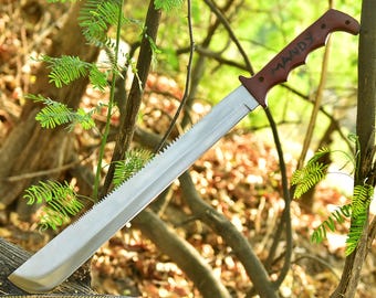 Handgemaakte Rick Grimes-machete: rood micarta-handvat, leren schede