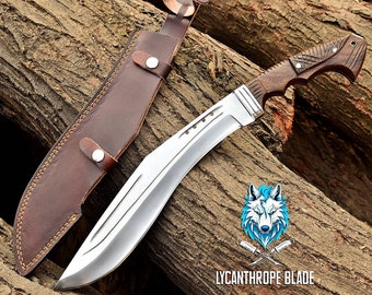 Handmade Carbon Steel Gurkha Kukri Knife | Wood Handle, Leather Sheath