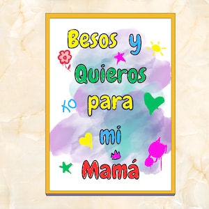 Poster Kisses and love for my mom, Gift for mothers, Decorative art, Ornament, allegorical phrases, Digital printing.