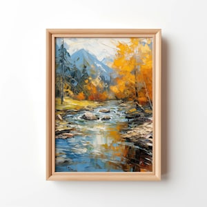 Turbulent River Water Through the Autumn Forest | Mountains & Trees | Digital Art | FR-156