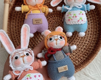 Bunny Crochet Pattern, Amigurumi Baby Bunnies, Crochet Bunnies With Clothes, PDF English Tutorial