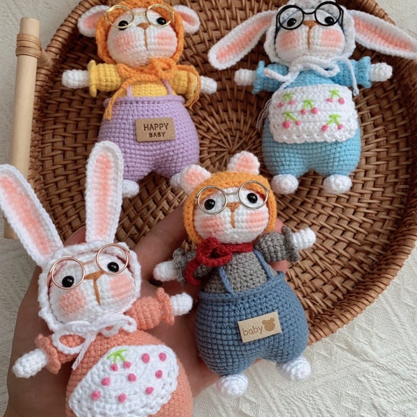 Bunny Crochet Pattern, Amigurumi Baby Bunnies, Crochet Bunnies With Clothes, PDF English Tutorial