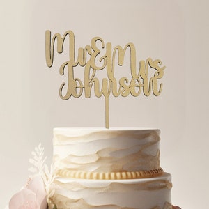 Rustic Wooden Wedding Cake Topper with Custom Last Name - Handmade Mr & Mrs Last Name Wedding Decor