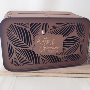 Caja de madera personalizada para tarjetas de boda con nombres y fecha - Tarjetero rústico personalizado con ranura - Decoración de boda bohemia
