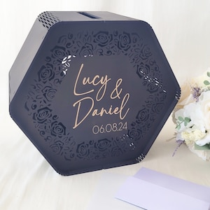 Boîte personnalisée en bois pour cartes de mariage avec nom et date - Porte-cartes de mariage rustique personnalisé avec fente - Décoration de mariage bohème