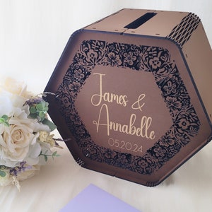 Boîte personnalisée en bois pour cartes de mariage avec nom et date - Porte-cartes de mariage rustique personnalisé avec fente - Décoration de mariage bohème