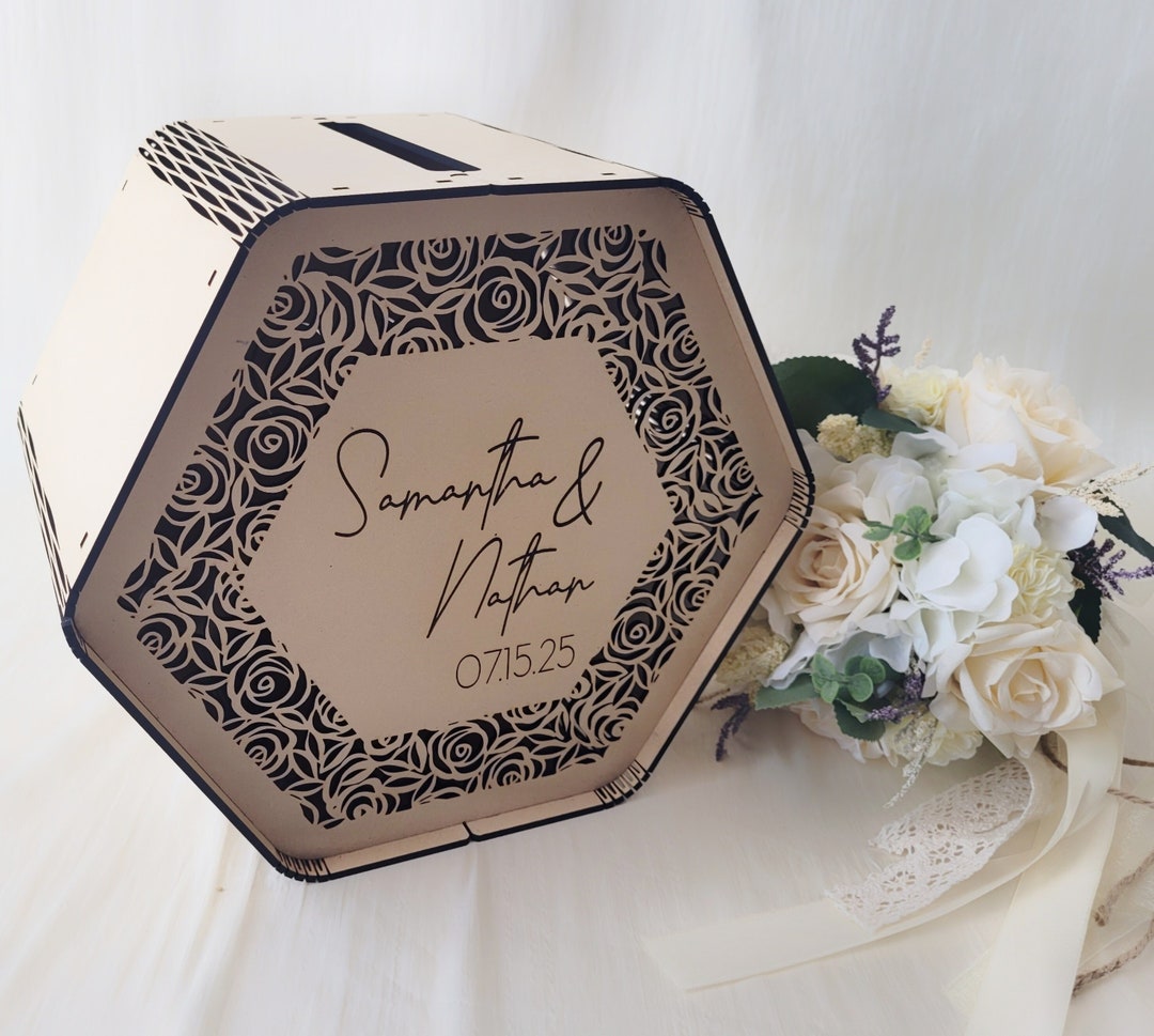 Personalized Wooden Wedding Card Box With Names & Date - Custom Rustic ...