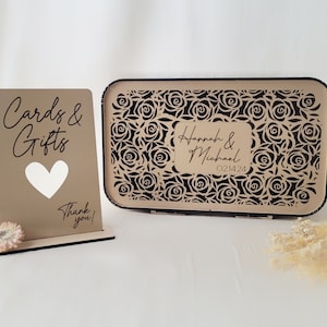 Boîte personnalisée en bois pour cartes de mariage avec nom et date - Porte-cartes de mariage rustique personnalisé avec fente - Décoration de mariage bohème