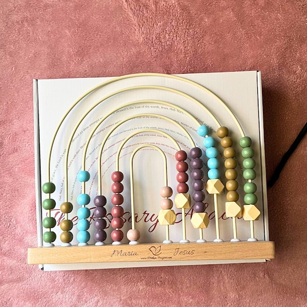 Catholic Rosary Baby Baptism Gift – Rainbow Rosary Abacus, Wooden Montessori Prayer Toy, First Communion Gift, Christian Nursery Decor