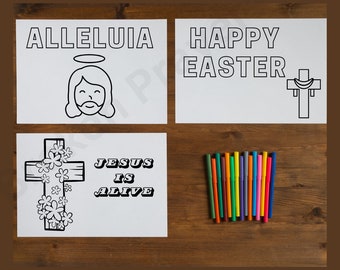 Printable Easter Coloring Cards for Kids, Christian Easter, Sunday School Easter, Coloring Cards for children, Catholic Cards for kids