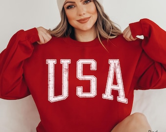 USASweater, American Sweatshirt, USA Sweater, Patriotic 4th of July Crewneck, Preppy Crewneck