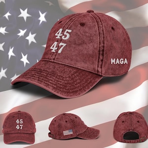 45 47 MAGA Hat American Flag Trump Hat 47th President Trump Dad Hat Make America Great Again Red Trump Hat Embroidered Trump Adjustable Hat