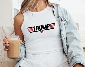 Trump Air Force Patriotic Y2K Crop Tank Top, Women's Trump Tank Top, 4th of July Shirt