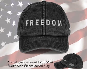Gorra Freedom, gorra Charlie bordada, gorra negra con bandera estadounidense, gorra vintage ajustable