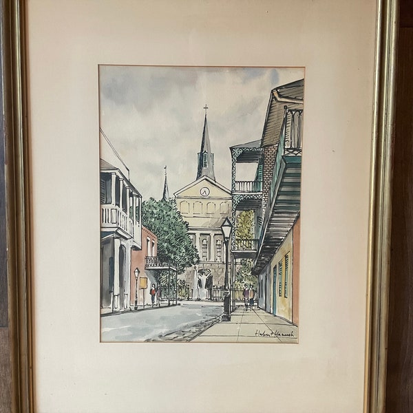 Mid Century New Orleans Original Watercolor Painting by Hubert Hanush