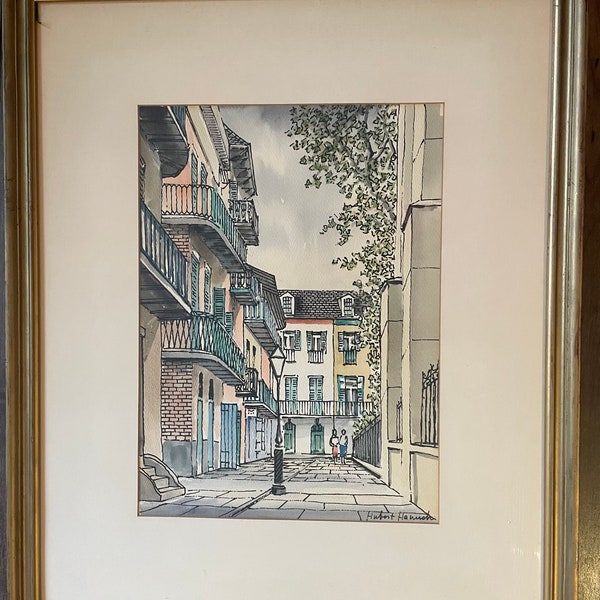Mid Century New Orleans Original Watercolor Painting by Hubert Hanush