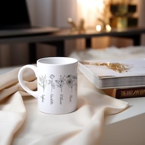 Mug fleur de naissance, Mug personnalisé du mois de naissance, Mug maman plante, Mug fête des mères, Cadeau pour amoureux des plantes, Mug maman personnalisé image 1