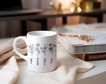 Mug fleur de naissance, Mug personnalisé du mois de naissance, Mug maman plante, Mug fête des mères, Cadeau pour amoureux des plantes, Mug maman personnalisé