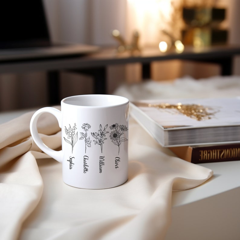 Mug fleur de naissance, Mug personnalisé du mois de naissance, Mug maman plante, Mug fête des mères, Cadeau pour amoureux des plantes, Mug maman personnalisé image 1