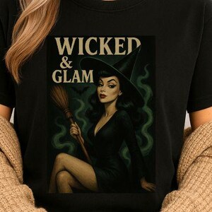 The Witch-shirt, vintage Halloween-shirt, heks grafisch T-shirt, glamourshirt, shirt Spooky Season, Witchy Vibes-shirts, Witchy-vrouw